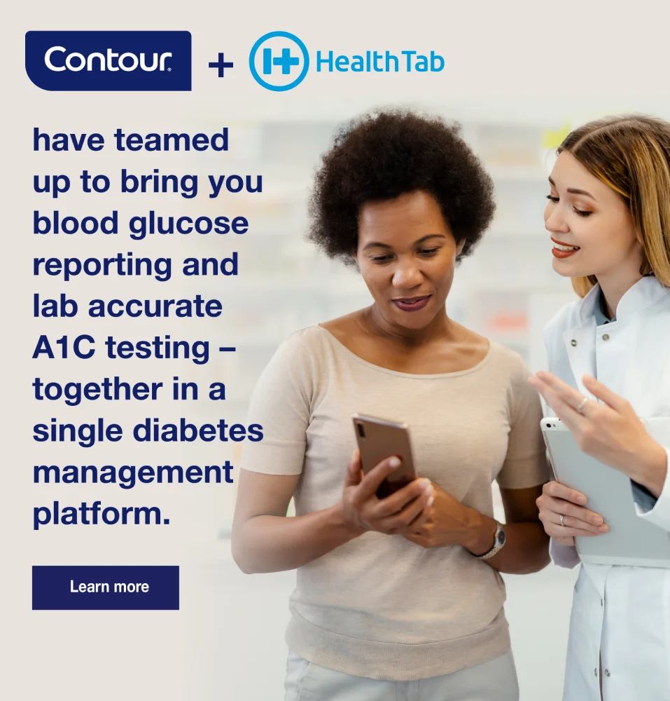 Contour and Healthtab have teamed up to bring you blood glucose reporting and lab accurate A1C testing – together in a single diabetes management platform. Learn more.